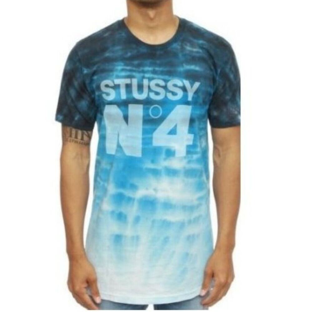 Stussy N4 Blue Tie Dye Short Sleeve Crew Neck Pullover Tee Men's Tshirt Size L